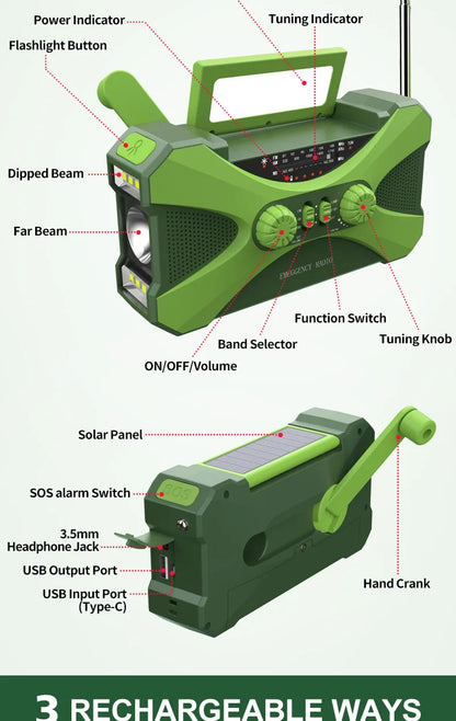 Emergency Crank Solar AM/FM/NOAA Radio with Phone Charger & SOS Alarm