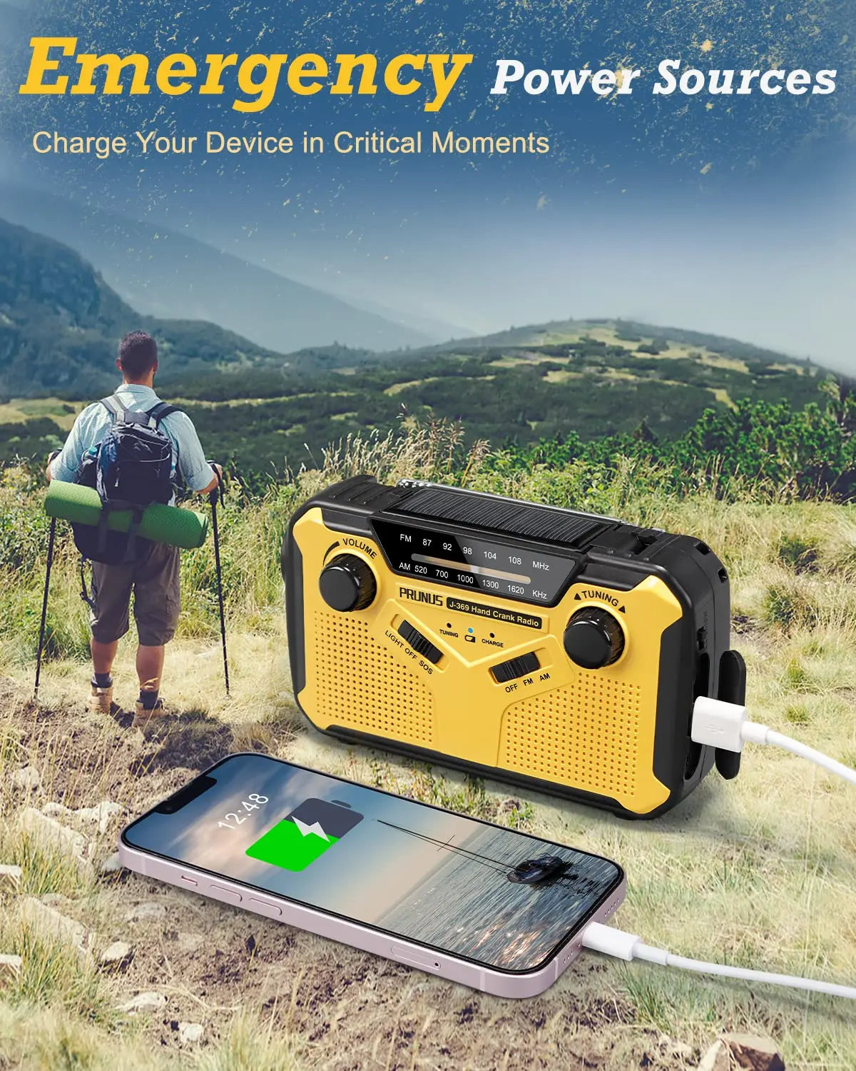 Emergency AM/FM Hand Crank solar Radio with SOS Alarm & Torch"