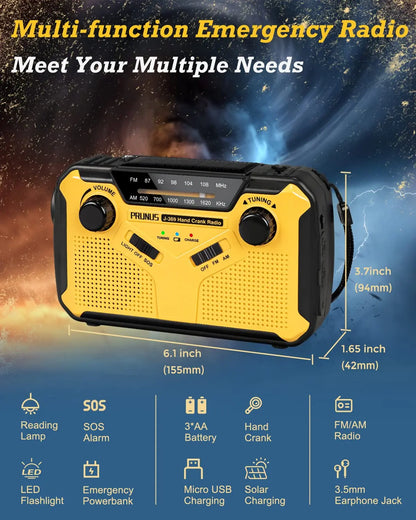 Emergency AM/FM Hand Crank solar Radio with SOS Alarm & Torch"