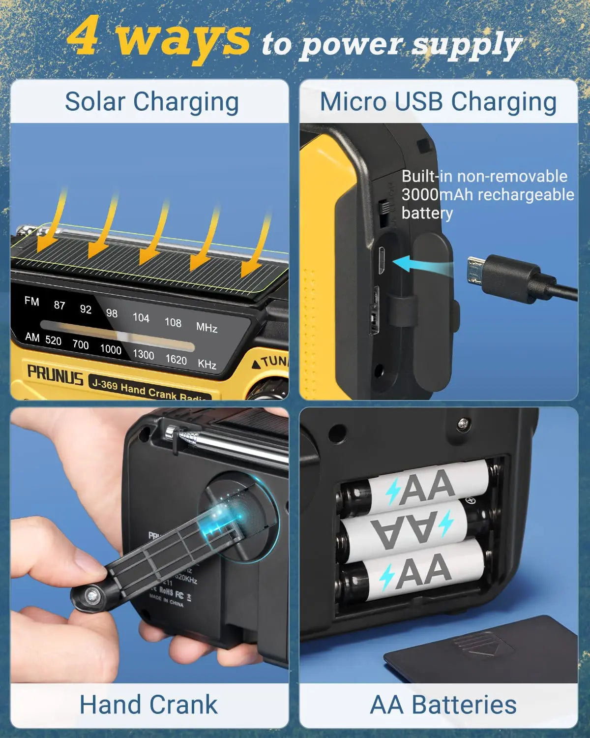 Emergency AM/FM Hand Crank solar Radio with SOS Alarm & Torch"