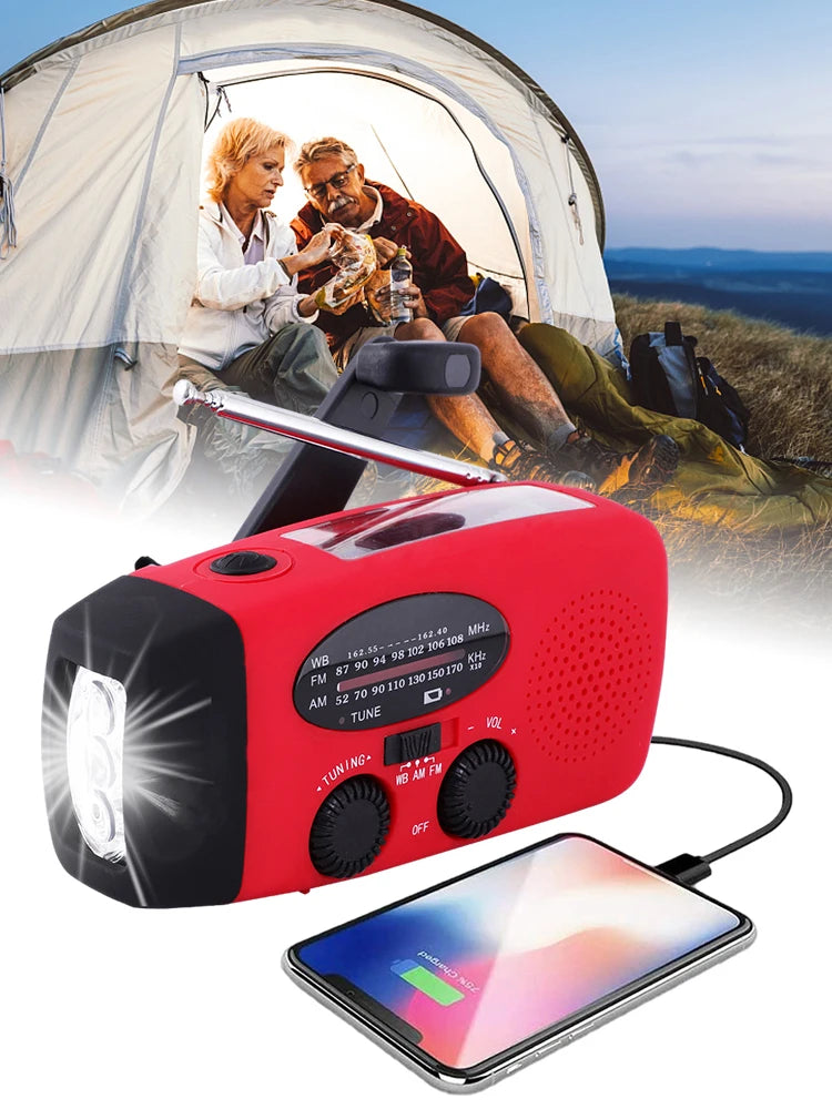 Multifunctional Solar Hand Crank Radio with LED Flashlight & USB Charging