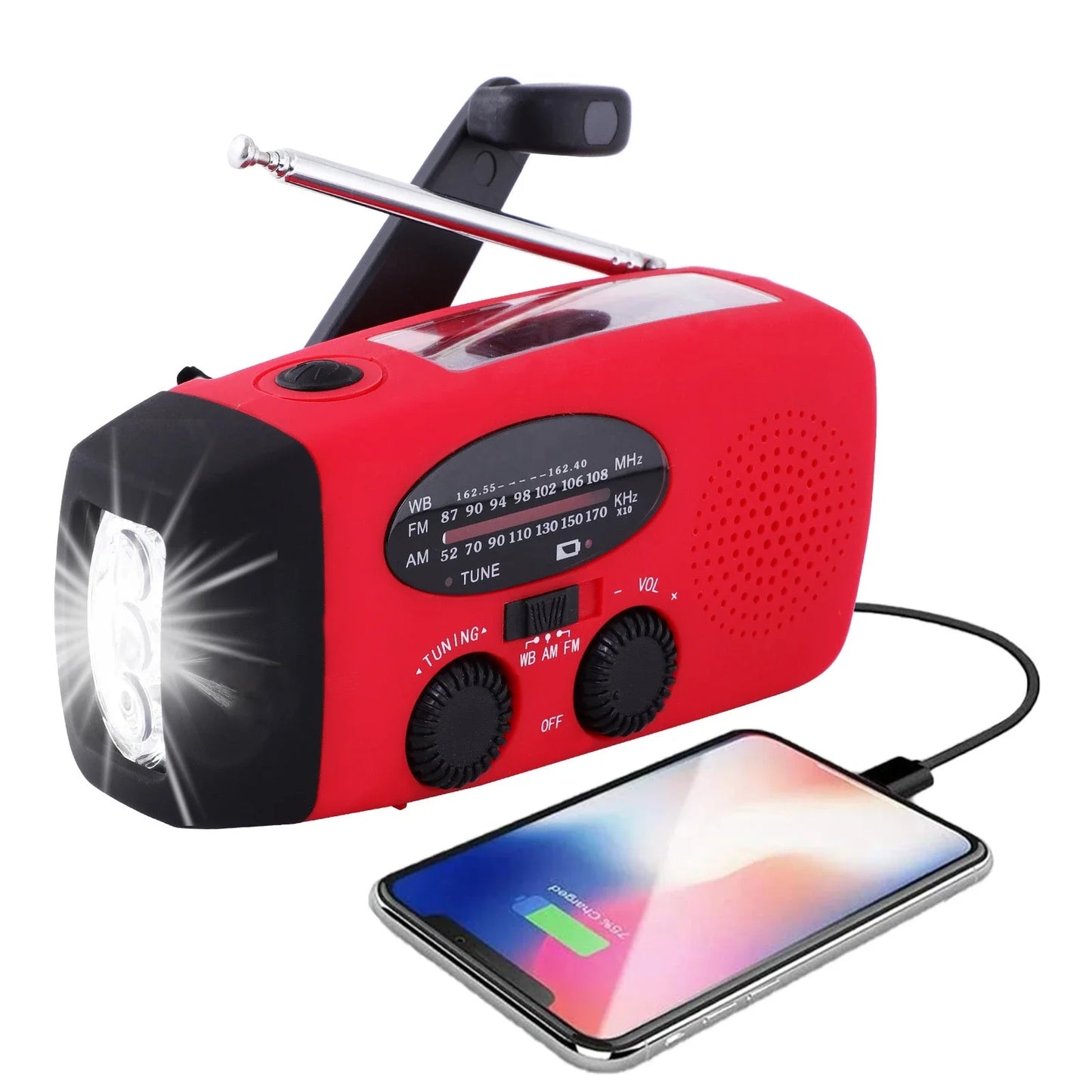 Multifunctional Solar Hand Crank Radio with LED Flashlight & USB Charging